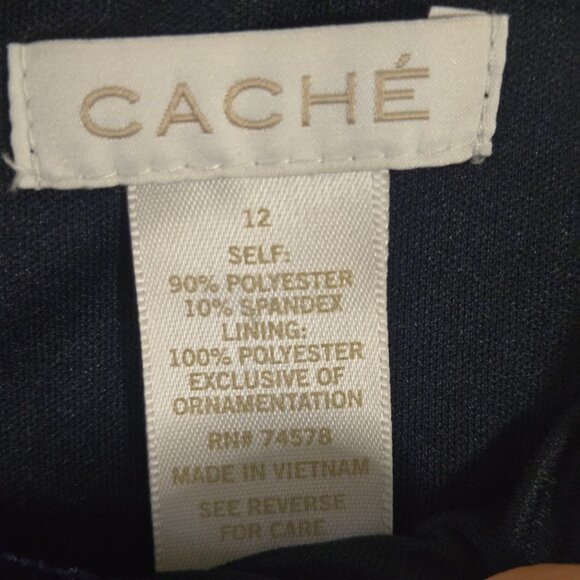 Cachè Vintage Navy Velvet Jeweled Holiday New Year's Sheath Dress Size 12 - Picture 6 of 8